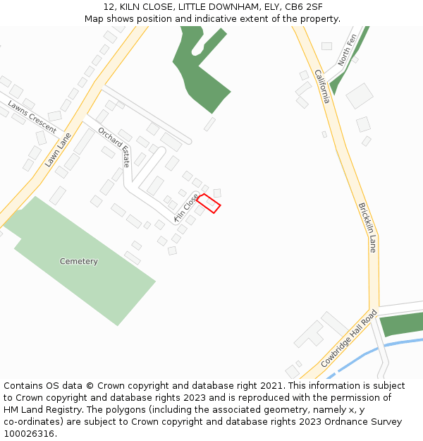 12, KILN CLOSE, LITTLE DOWNHAM, ELY, CB6 2SF: Location map and indicative extent of plot