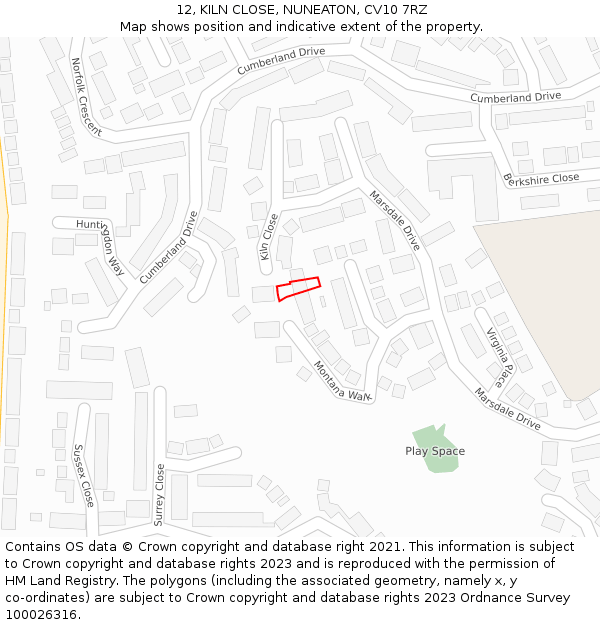 12, KILN CLOSE, NUNEATON, CV10 7RZ: Location map and indicative extent of plot
