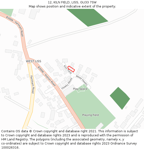 12, KILN FIELD, LISS, GU33 7SW: Location map and indicative extent of plot