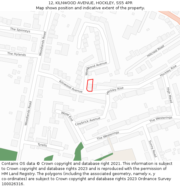 12, KILNWOOD AVENUE, HOCKLEY, SS5 4PR: Location map and indicative extent of plot