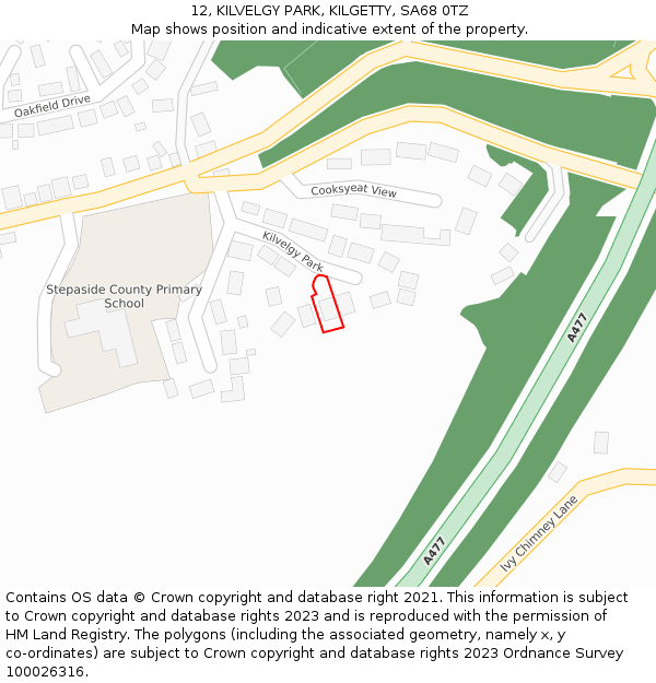 12, KILVELGY PARK, KILGETTY, SA68 0TZ: Location map and indicative extent of plot