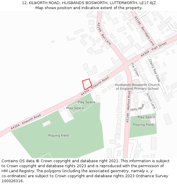 12, KILWORTH ROAD, HUSBANDS BOSWORTH, LUTTERWORTH, LE17 6JZ: Location map and indicative extent of plot