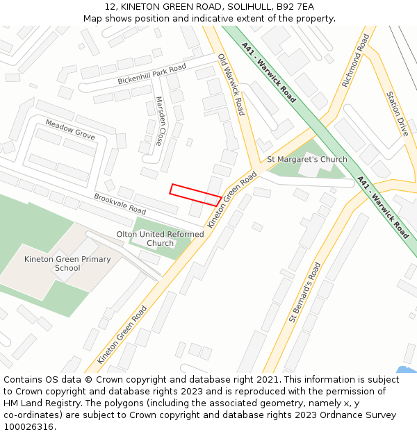 12, KINETON GREEN ROAD, SOLIHULL, B92 7EA: Location map and indicative extent of plot