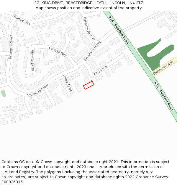 12, KING DRIVE, BRACEBRIDGE HEATH, LINCOLN, LN4 2TZ: Location map and indicative extent of plot