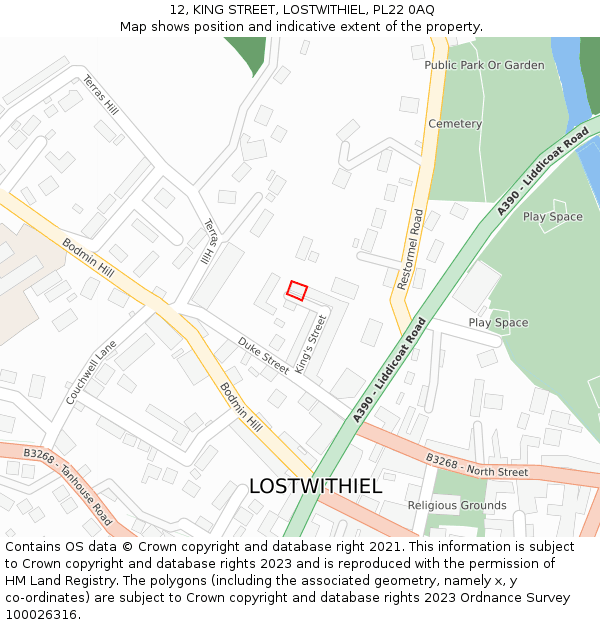 12, KING STREET, LOSTWITHIEL, PL22 0AQ: Location map and indicative extent of plot