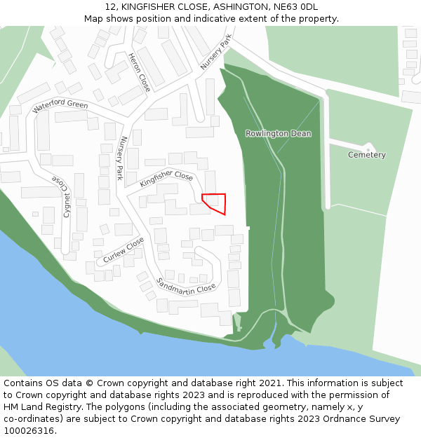 12, KINGFISHER CLOSE, ASHINGTON, NE63 0DL: Location map and indicative extent of plot