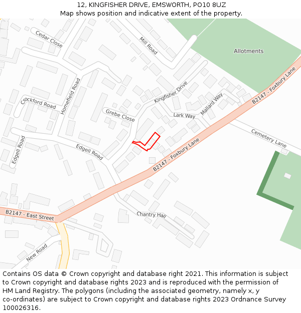 12, KINGFISHER DRIVE, EMSWORTH, PO10 8UZ: Location map and indicative extent of plot