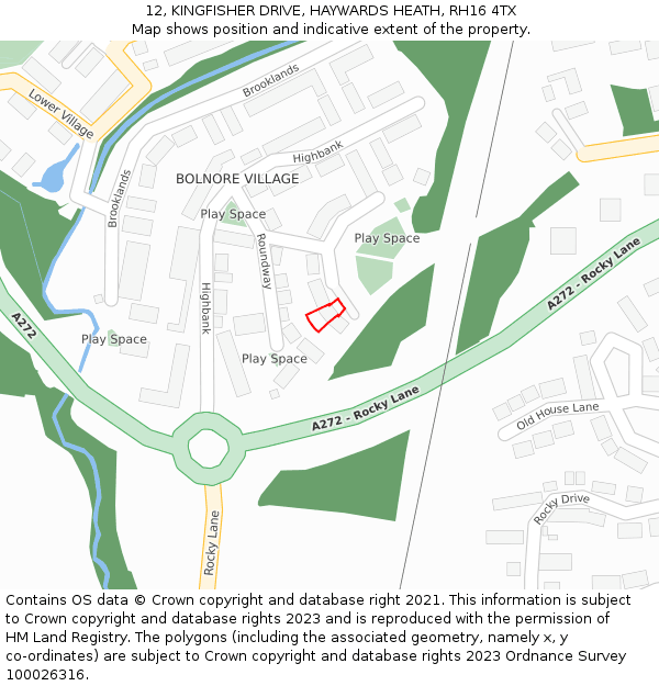 12, KINGFISHER DRIVE, HAYWARDS HEATH, RH16 4TX: Location map and indicative extent of plot