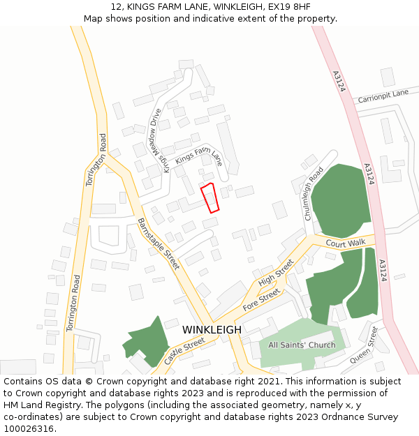 12, KINGS FARM LANE, WINKLEIGH, EX19 8HF: Location map and indicative extent of plot