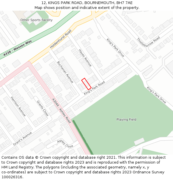 12, KINGS PARK ROAD, BOURNEMOUTH, BH7 7AE: Location map and indicative extent of plot