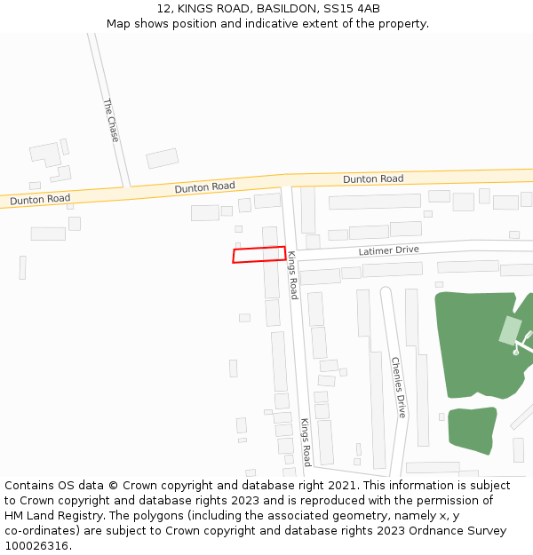 12, KINGS ROAD, BASILDON, SS15 4AB: Location map and indicative extent of plot