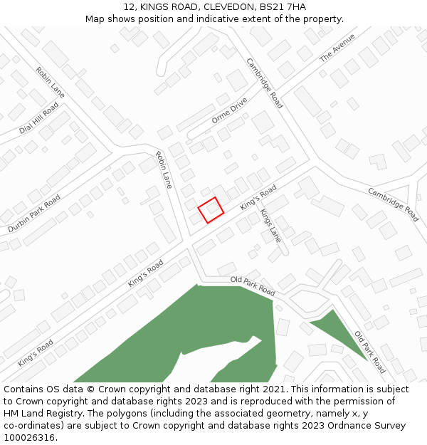 12, KINGS ROAD, CLEVEDON, BS21 7HA: Location map and indicative extent of plot