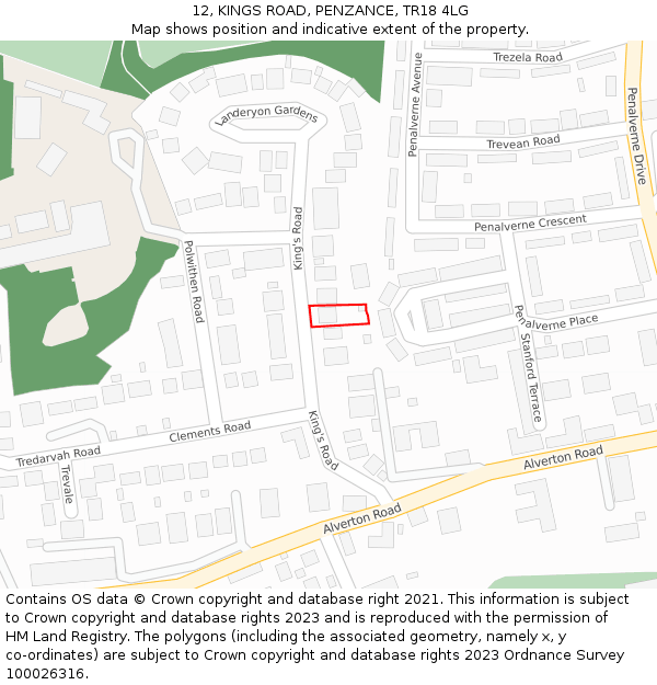 12, KINGS ROAD, PENZANCE, TR18 4LG: Location map and indicative extent of plot