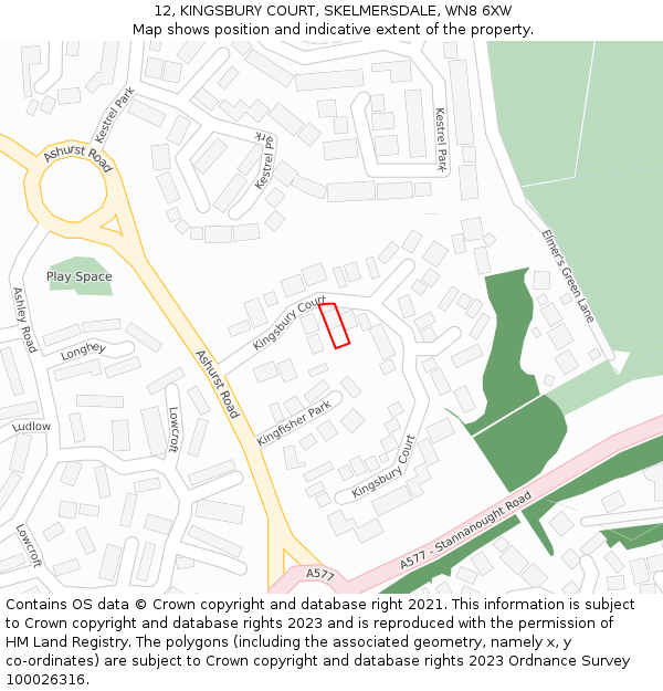 12, KINGSBURY COURT, SKELMERSDALE, WN8 6XW: Location map and indicative extent of plot
