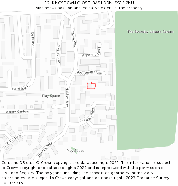 12, KINGSDOWN CLOSE, BASILDON, SS13 2NU: Location map and indicative extent of plot
