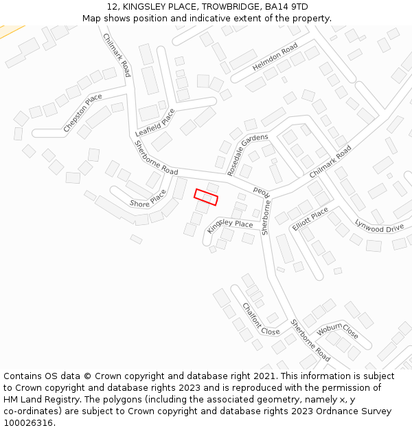 12, KINGSLEY PLACE, TROWBRIDGE, BA14 9TD: Location map and indicative extent of plot