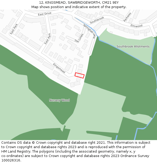 12, KINGSMEAD, SAWBRIDGEWORTH, CM21 9EY: Location map and indicative extent of plot