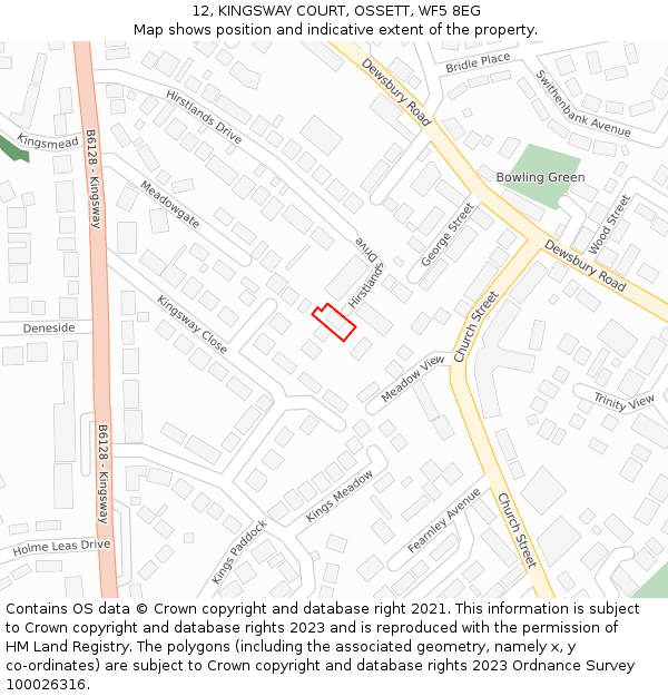 12, KINGSWAY COURT, OSSETT, WF5 8EG: Location map and indicative extent of plot