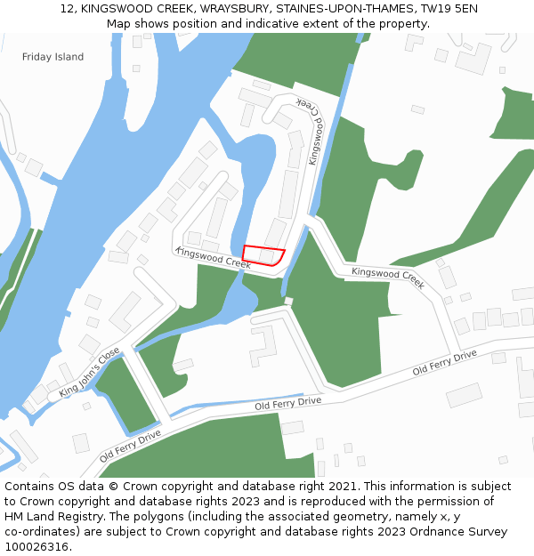 12, KINGSWOOD CREEK, WRAYSBURY, STAINES-UPON-THAMES, TW19 5EN: Location map and indicative extent of plot