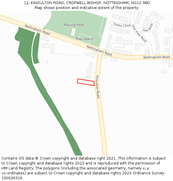 12, KINOULTON ROAD, CROPWELL BISHOP, NOTTINGHAM, NG12 3BD: Location map and indicative extent of plot