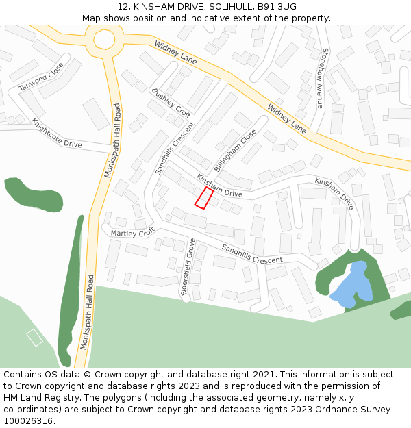 12, KINSHAM DRIVE, SOLIHULL, B91 3UG: Location map and indicative extent of plot