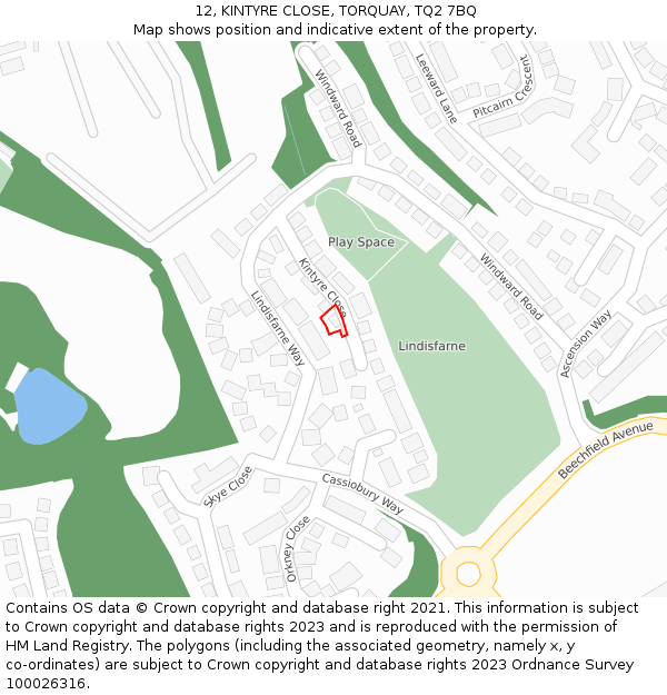 12, KINTYRE CLOSE, TORQUAY, TQ2 7BQ: Location map and indicative extent of plot