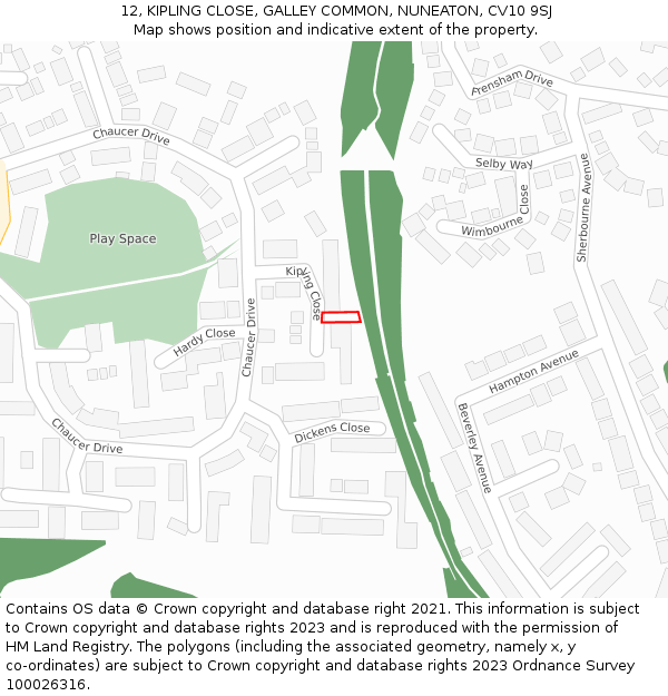 12, KIPLING CLOSE, GALLEY COMMON, NUNEATON, CV10 9SJ: Location map and indicative extent of plot