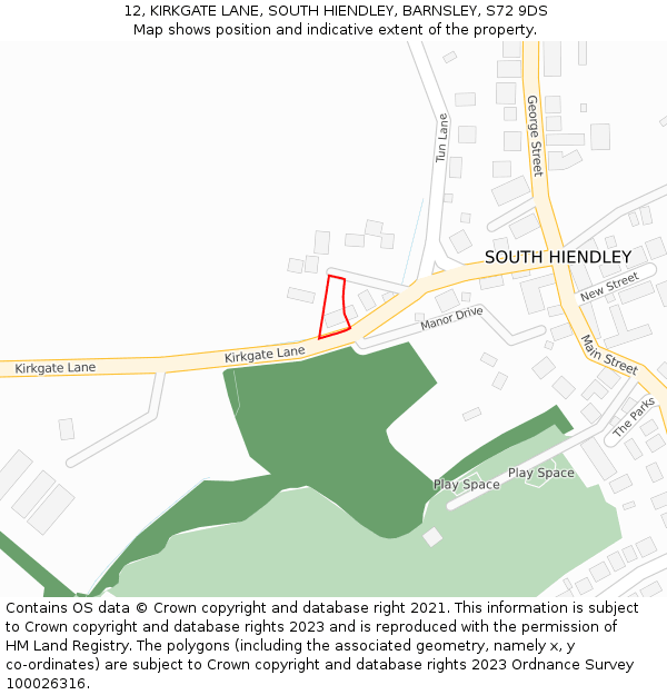 12, KIRKGATE LANE, SOUTH HIENDLEY, BARNSLEY, S72 9DS: Location map and indicative extent of plot