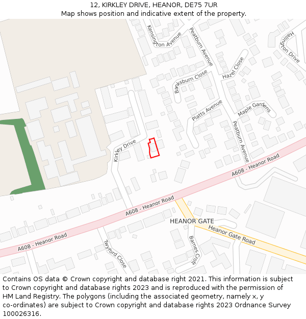 12, KIRKLEY DRIVE, HEANOR, DE75 7UR: Location map and indicative extent of plot