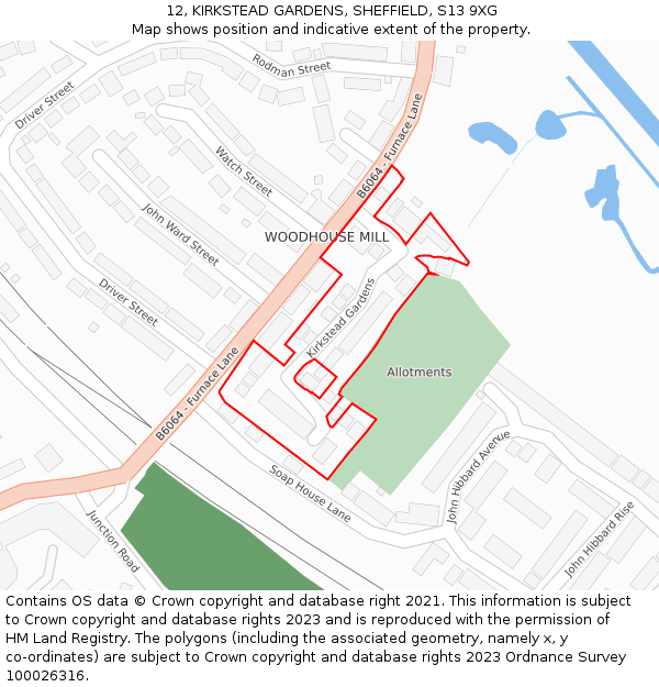 12, KIRKSTEAD GARDENS, SHEFFIELD, S13 9XG: Location map and indicative extent of plot