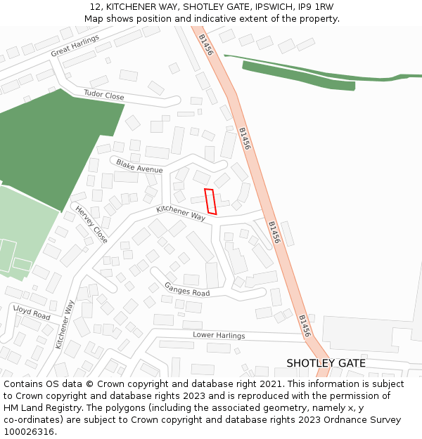 12, KITCHENER WAY, SHOTLEY GATE, IPSWICH, IP9 1RW: Location map and indicative extent of plot