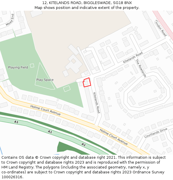 12, KITELANDS ROAD, BIGGLESWADE, SG18 8NX: Location map and indicative extent of plot