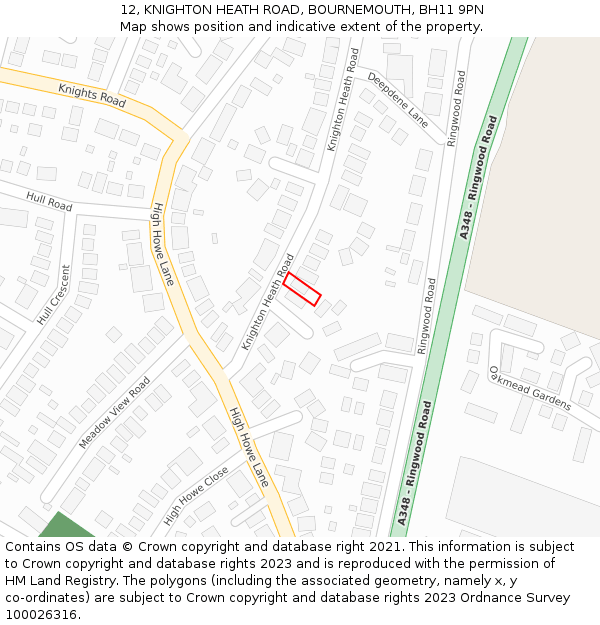 12, KNIGHTON HEATH ROAD, BOURNEMOUTH, BH11 9PN: Location map and indicative extent of plot