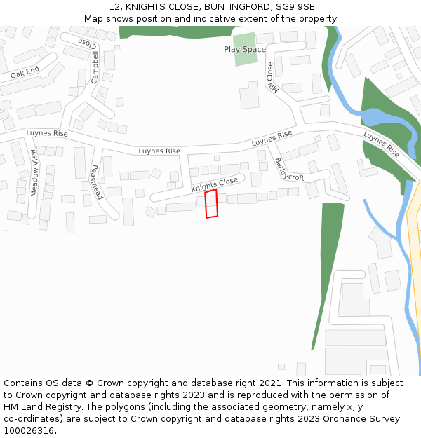 12, KNIGHTS CLOSE, BUNTINGFORD, SG9 9SE: Location map and indicative extent of plot