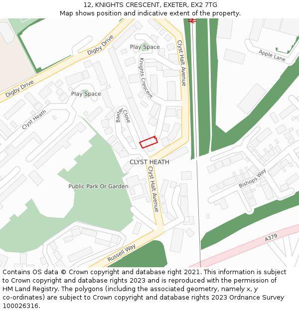 12, KNIGHTS CRESCENT, EXETER, EX2 7TG: Location map and indicative extent of plot