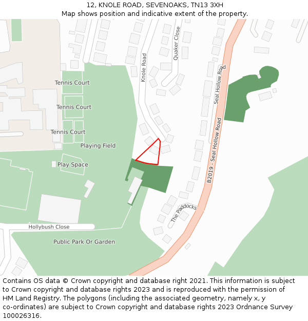 12, KNOLE ROAD, SEVENOAKS, TN13 3XH: Location map and indicative extent of plot