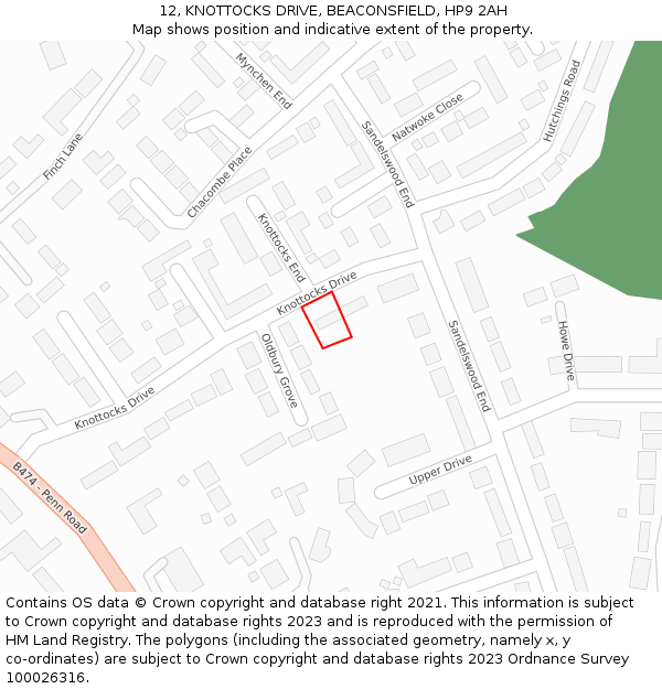 12, KNOTTOCKS DRIVE, BEACONSFIELD, HP9 2AH: Location map and indicative extent of plot