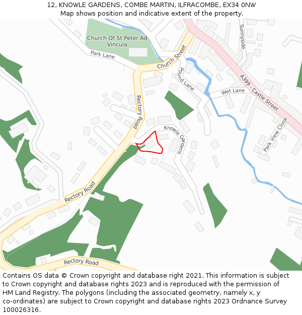 12, KNOWLE GARDENS, COMBE MARTIN, ILFRACOMBE, EX34 0NW: Location map and indicative extent of plot