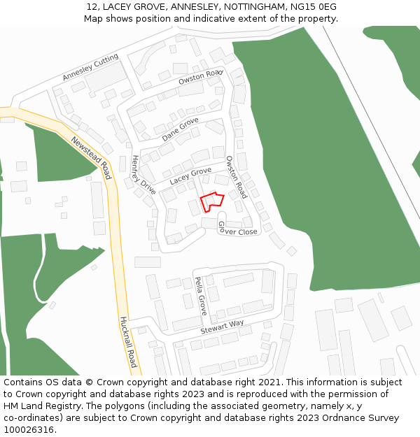 12, LACEY GROVE, ANNESLEY, NOTTINGHAM, NG15 0EG: Location map and indicative extent of plot