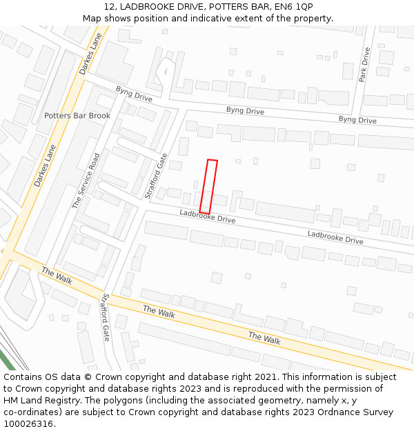 12, LADBROOKE DRIVE, POTTERS BAR, EN6 1QP: Location map and indicative extent of plot