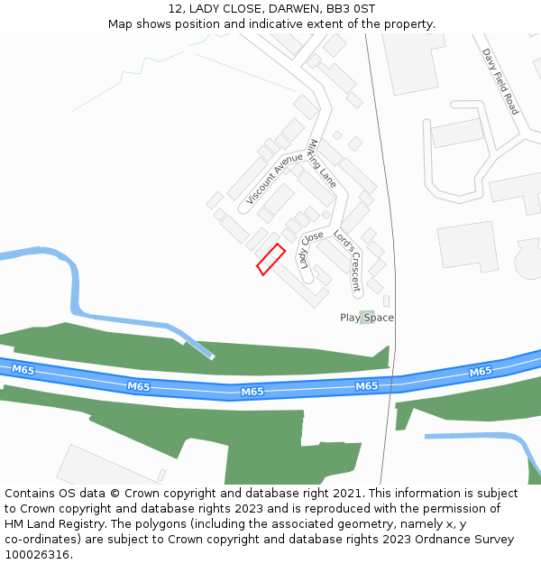 12, LADY CLOSE, DARWEN, BB3 0ST: Location map and indicative extent of plot