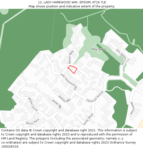 12, LADY HAREWOOD WAY, EPSOM, KT19 7LE: Location map and indicative extent of plot