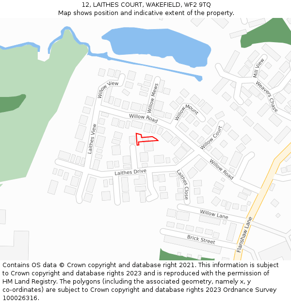 12, LAITHES COURT, WAKEFIELD, WF2 9TQ: Location map and indicative extent of plot