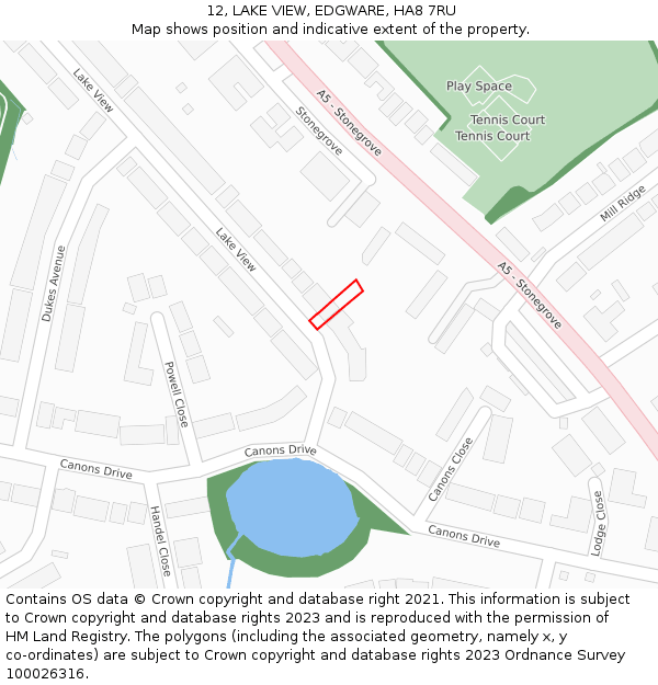 12, LAKE VIEW, EDGWARE, HA8 7RU: Location map and indicative extent of plot