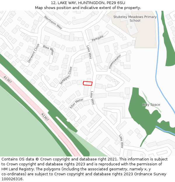 12, LAKE WAY, HUNTINGDON, PE29 6SU: Location map and indicative extent of plot