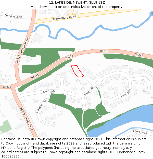 12, LAKESIDE, NEWENT, GL18 1SZ: Location map and indicative extent of plot