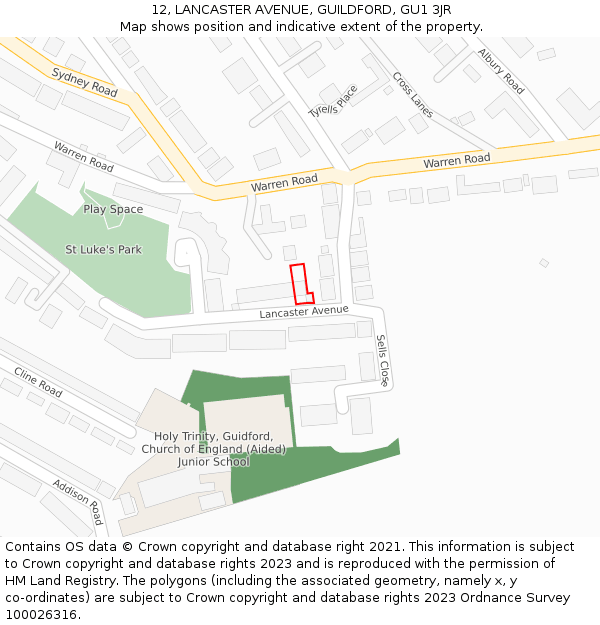 12, LANCASTER AVENUE, GUILDFORD, GU1 3JR: Location map and indicative extent of plot