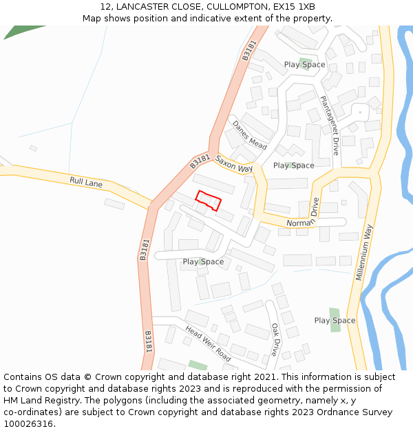 12, LANCASTER CLOSE, CULLOMPTON, EX15 1XB: Location map and indicative extent of plot