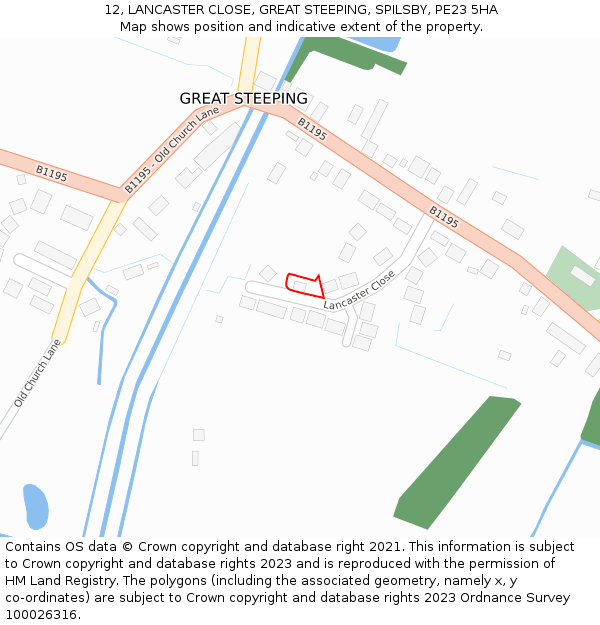 12, LANCASTER CLOSE, GREAT STEEPING, SPILSBY, PE23 5HA: Location map and indicative extent of plot