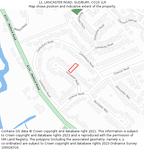 12, LANCASTER ROAD, SUDBURY, CO10 1LR: Location map and indicative extent of plot